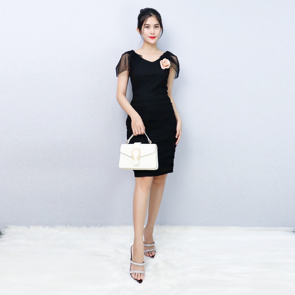 Đầm Body Công Sở Dự Tiệc Sang Trọng Bigsize AMYRA ,Thiết Kế Dáng Ôm Tay Phối Lưới Quyến Rũ Thanh Lịch Cao Cấp DA193
