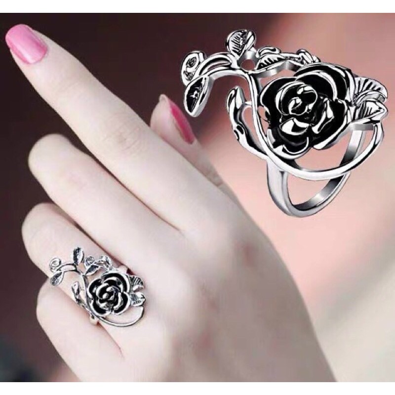 Nhẫn bạc ta hoa độc đáo hoa hồng khổng tước