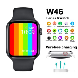 W46 Smart Watch Full Touch Screen Waterproof  Heart Rate Wireless Charging Smartwatches For IOS Android