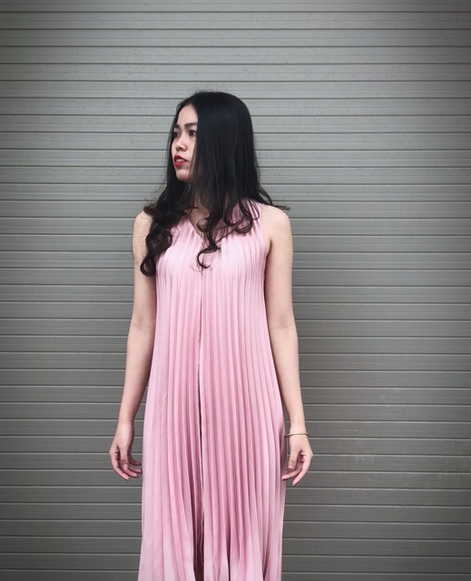 Đầm xếp li thiết kế Thái Lan màu hồng nude