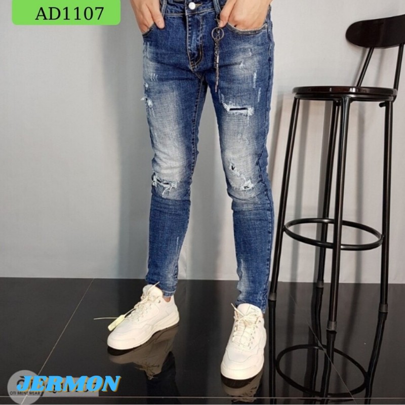 Quần Jean Nam Wash Màu Rách Xước Phong Cách Soái Ca AD1107 | BigBuy360 - bigbuy360.vn