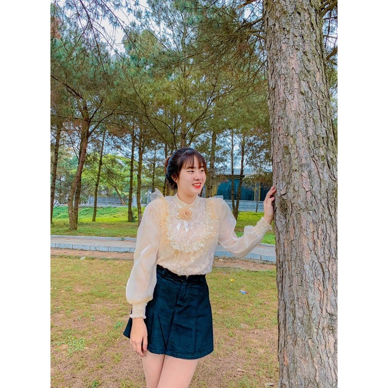 ÁO SƠ MI REN BÈO PHA TƠ ĐÍNH NG KÈM TAG HOA | BigBuy360 - bigbuy360.vn