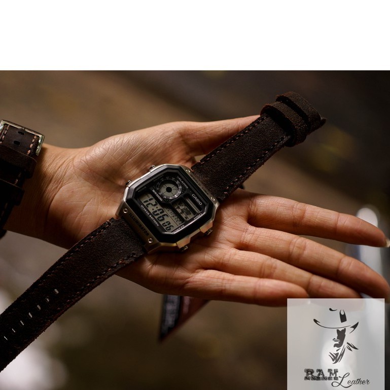 Dây đồng hồ RAM Leather cho CASIO 1200, AE 1200, 1300, 1100, A159 , A168 , Size 18 da bò vintage