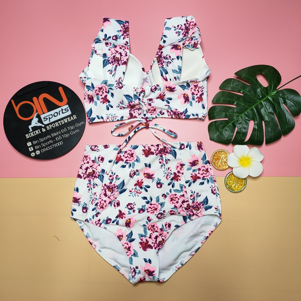 Bikini Nữ 2 Mảnh Quần Cạp Cao Aó Bra Hoa Lá Đẹp Bin Sports BHV090 | BigBuy360 - bigbuy360.vn