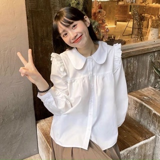 Áo sơmi cổ sen bèo vai vintage bánh bèo ảnh thật by
