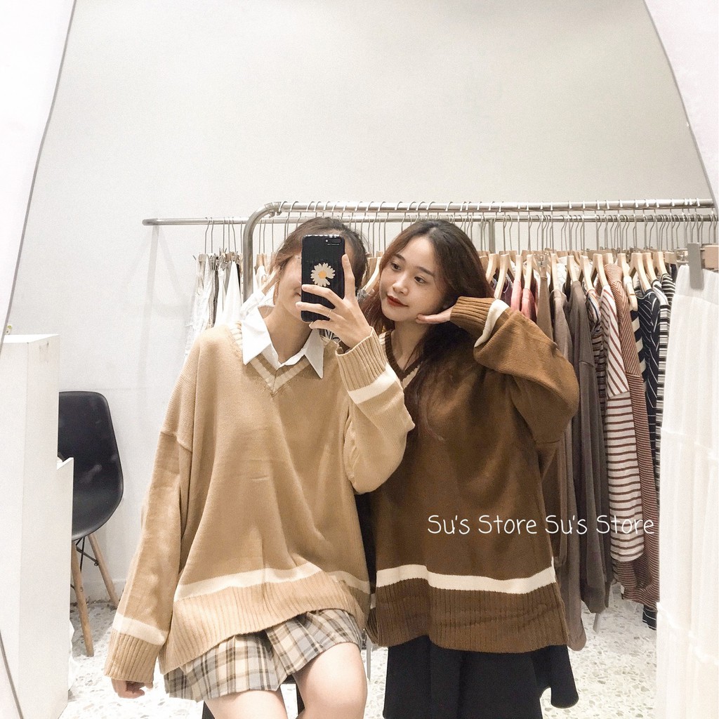 Áo len cổ tim viền pha sọc ngang dưới A1504 SUSTORE