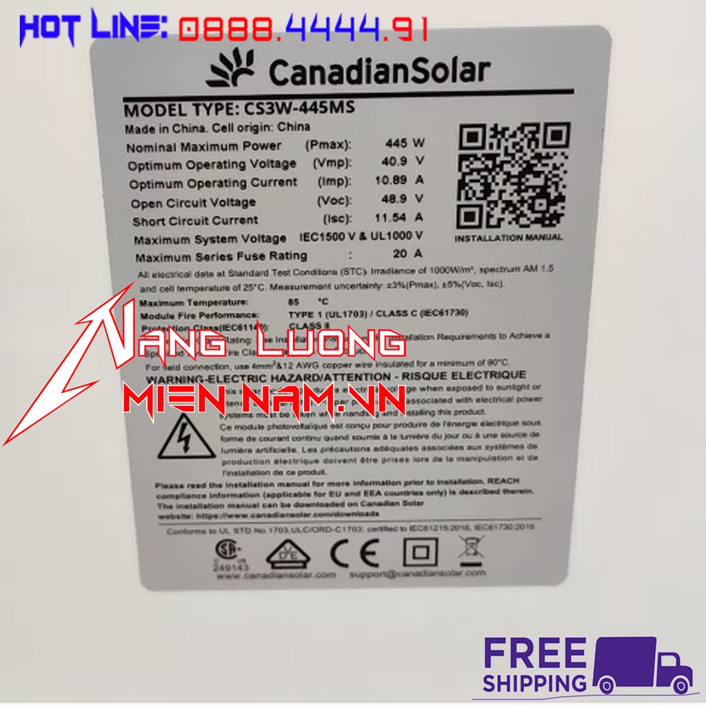 TẤM PIN NĂNG LƯỢNG MẶT TRỜI CANADIAN CS3U 445W mono - HALF-CUT CELL