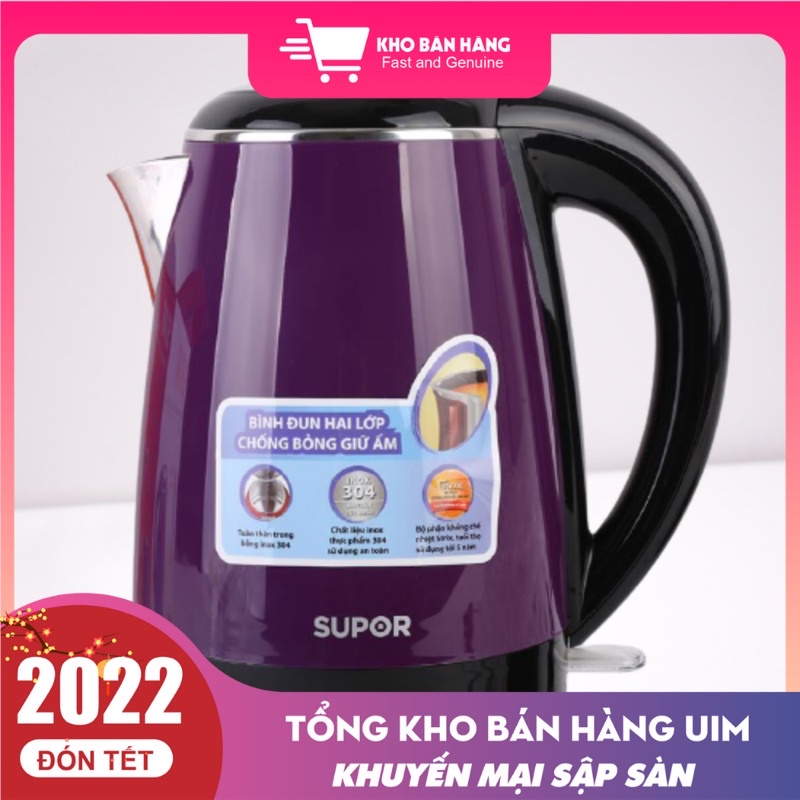 Bình đun siêu tốc 2 lớp chống bỏng giữ ấm Supor toàn thân trong bằng inox 304