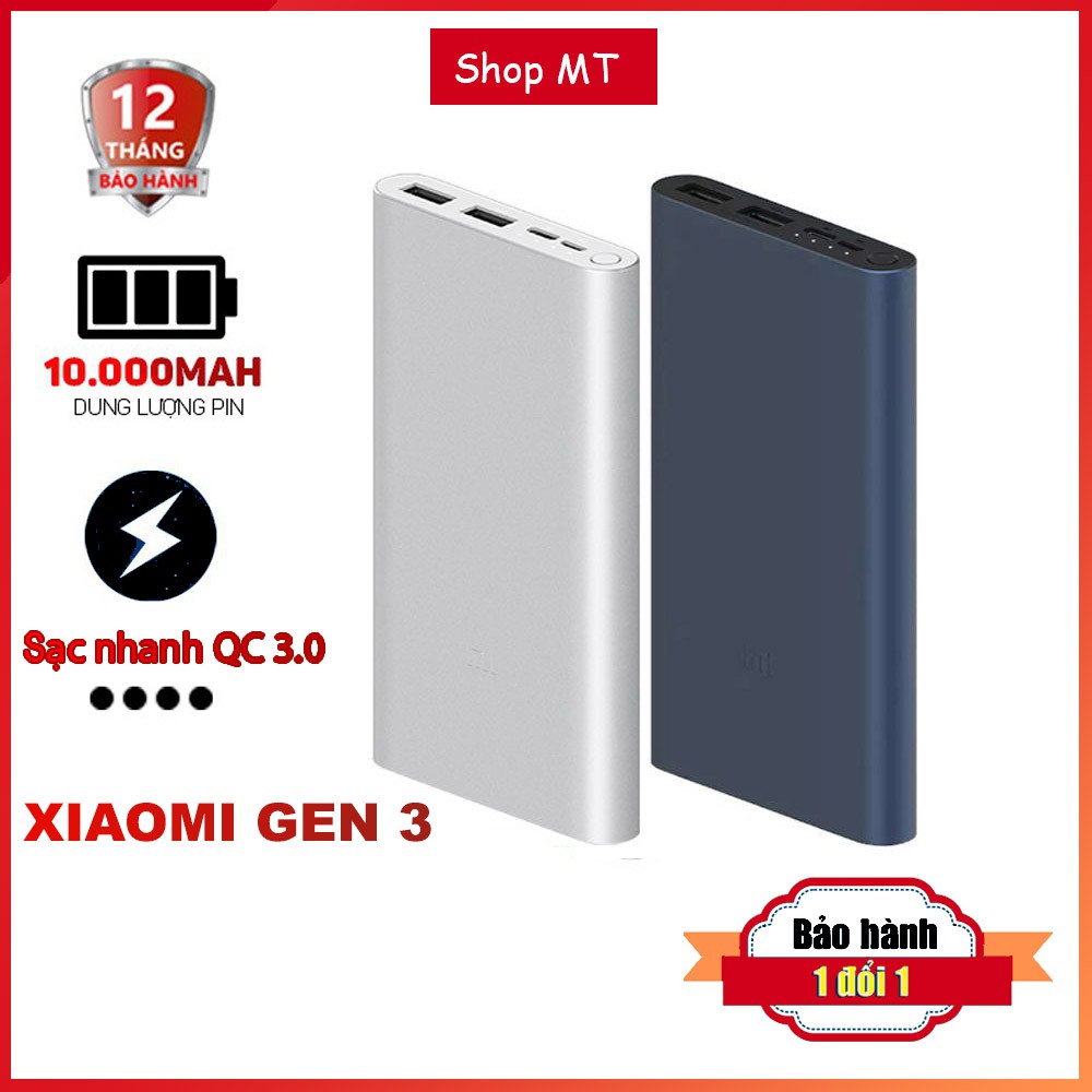 Sạc dự phòng Xiaomi Gen 3 10000mAh hỗ trợ sạc nhanh QC3.0 - Bảo hành đổi mới 6 tháng