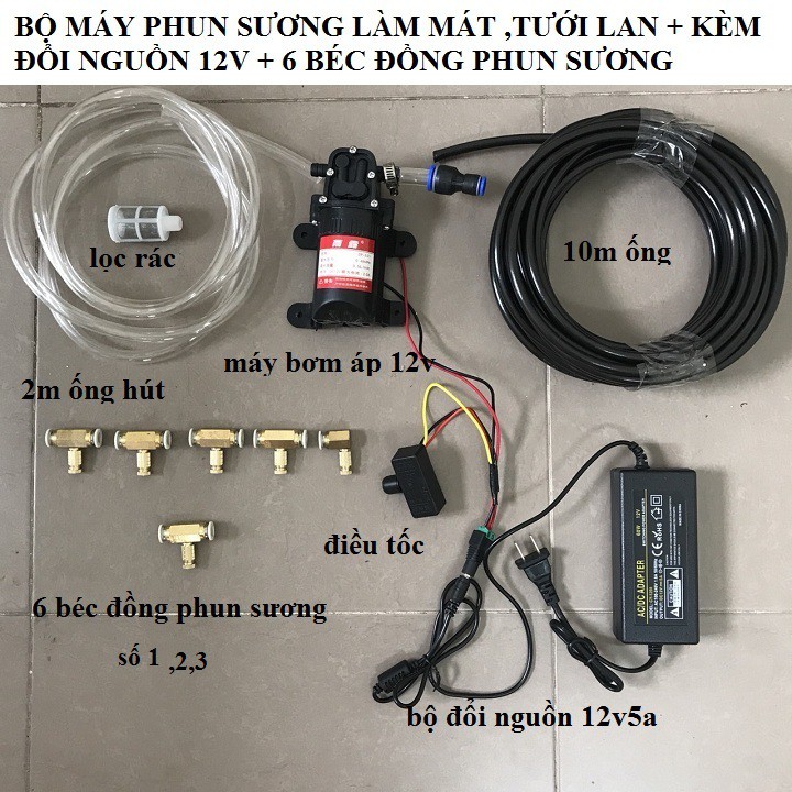 bộ máy phun sương làm mát trong nhà,tưới lan 6 số 1,2,3 béc-kèm chiết áp điều chỉnh lượng nước