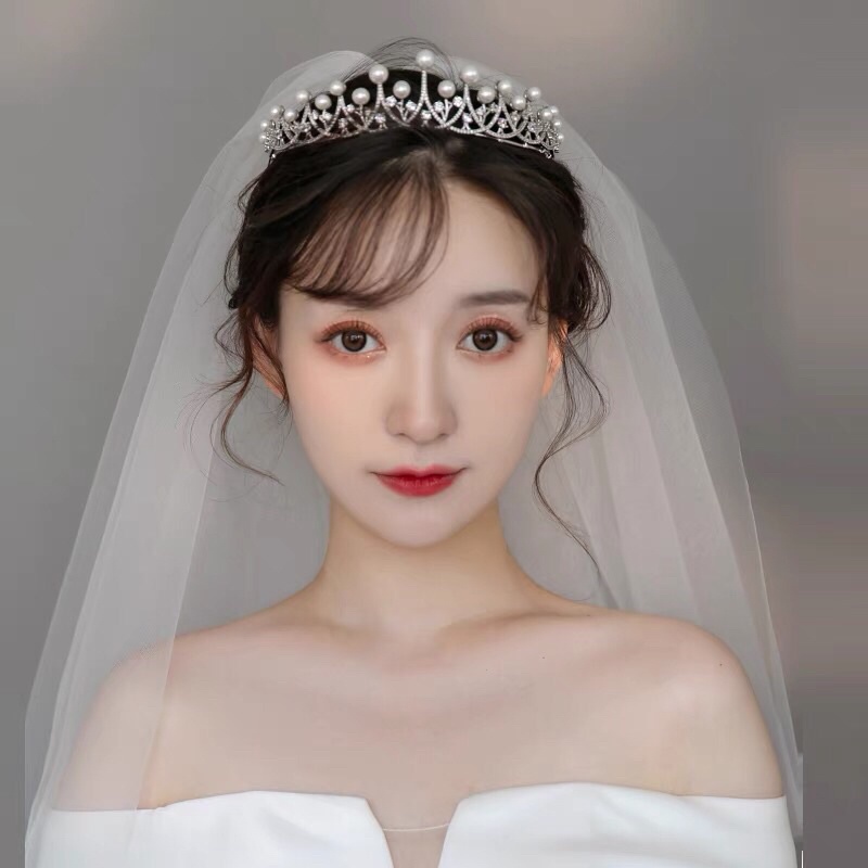 Vương Miện Cô Dâu đính hạt trai màu trắng