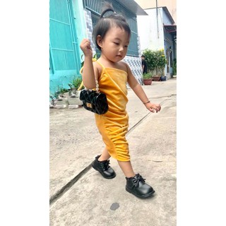 Đầm body nhung cột dây bé gái