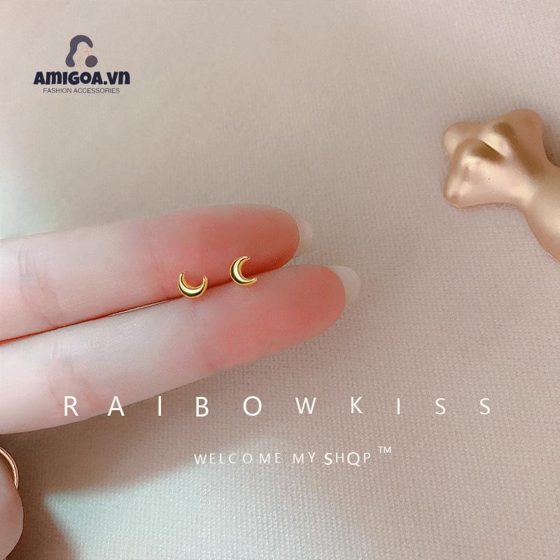 ✨✨1 đôi khuyên tai bạc S925 hình mặt trăng ngôi sao đơn giản không dị ứng cho học sinh