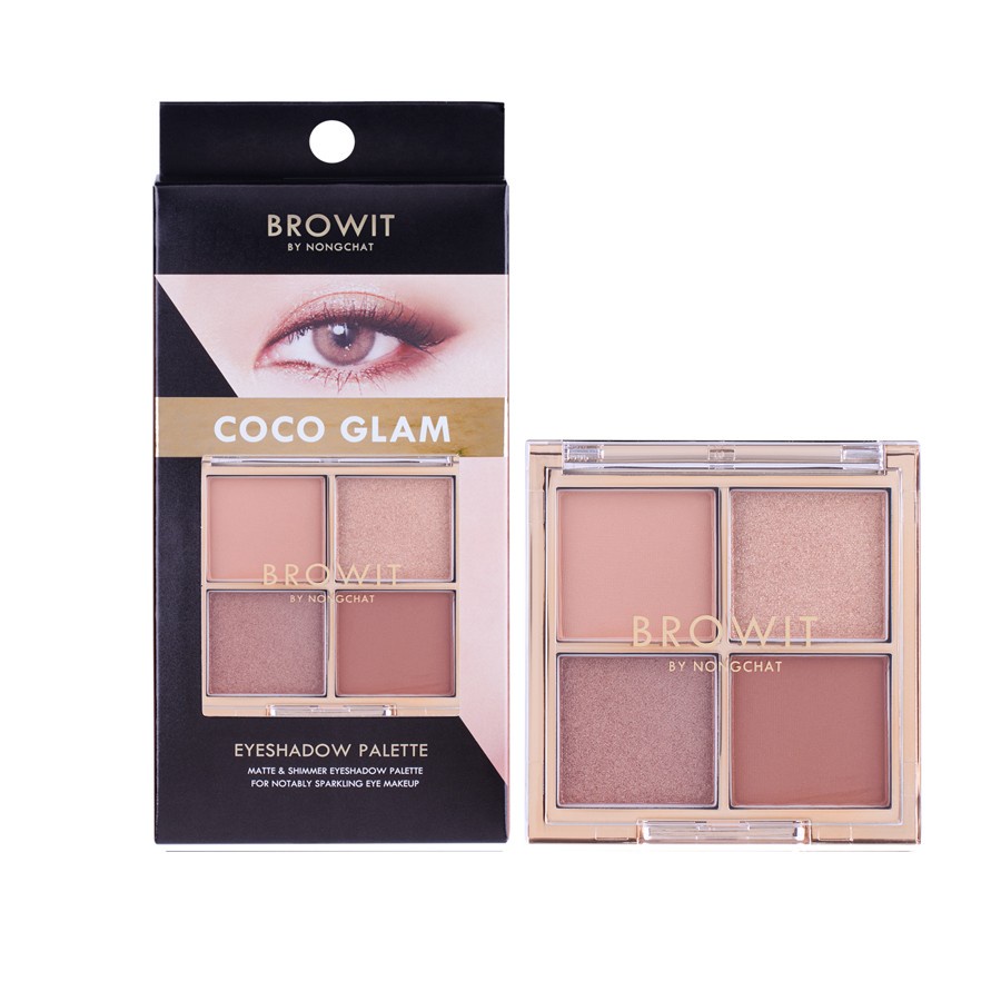 Bảng phấn mắt 4 màu Nongchat, kết cấu mờ, ánh nhũ, mịn, lâu trôi, dễ blend (1g x 4) Browit Eyeshadow Palette