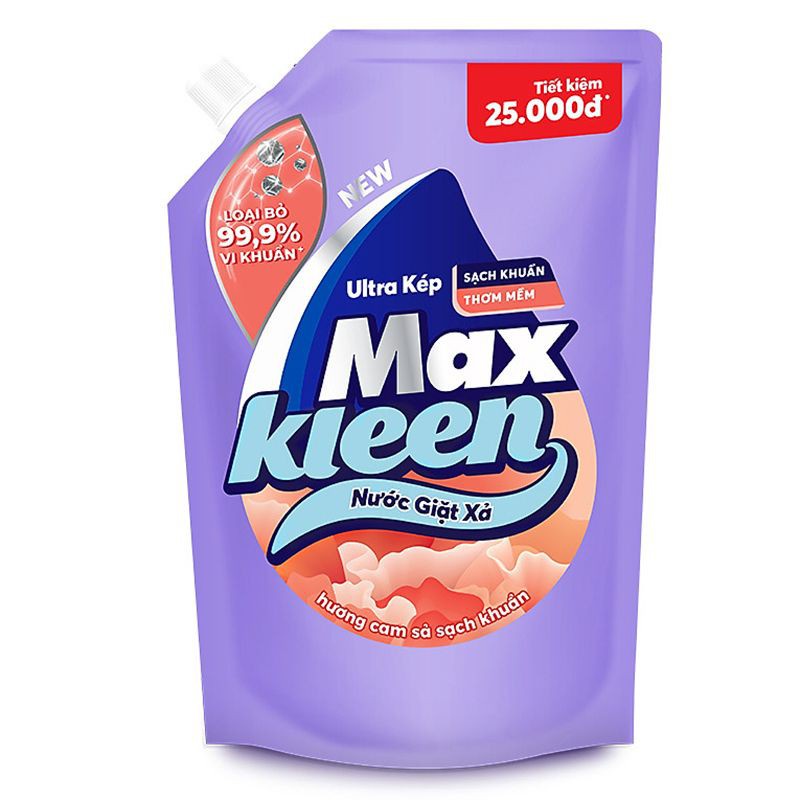 Chai nước Giặt Xả MaxKleen Hương Cam Sả Sạch Khuẩn 2,4kg + Túi 600g