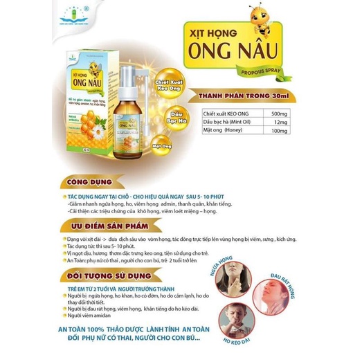 Xịt Họng ONG NÂU Propous spray - giảm ho , ngứa họng,..... (chai 30ml)