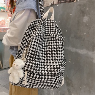 Schoolbag nữ phiên bản Hàn Quốc của Harajuku ulzzang dệt kim houndstooth ba lô nữ sinh trung học phù hợp với b