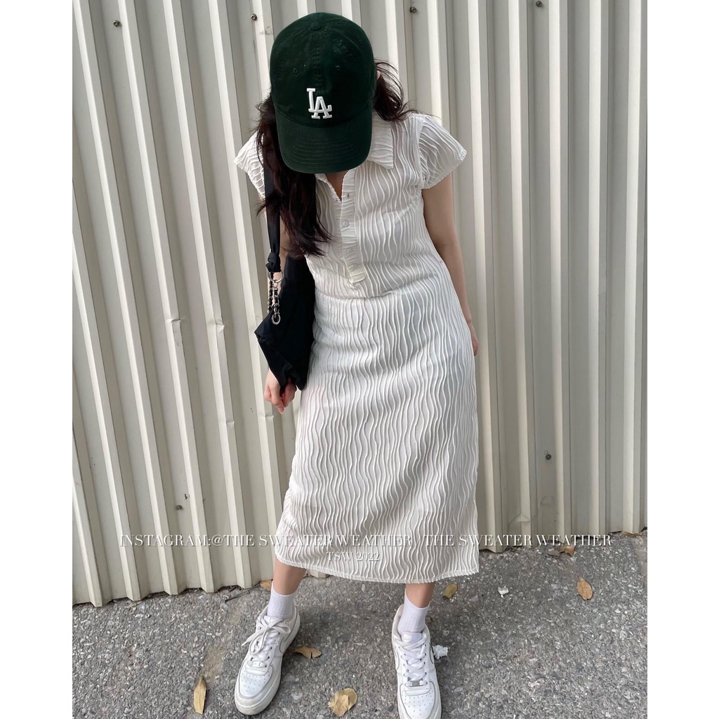 Váy polo chất xốp nhăn dài dây đan sau lưng Vaypolonhanxop