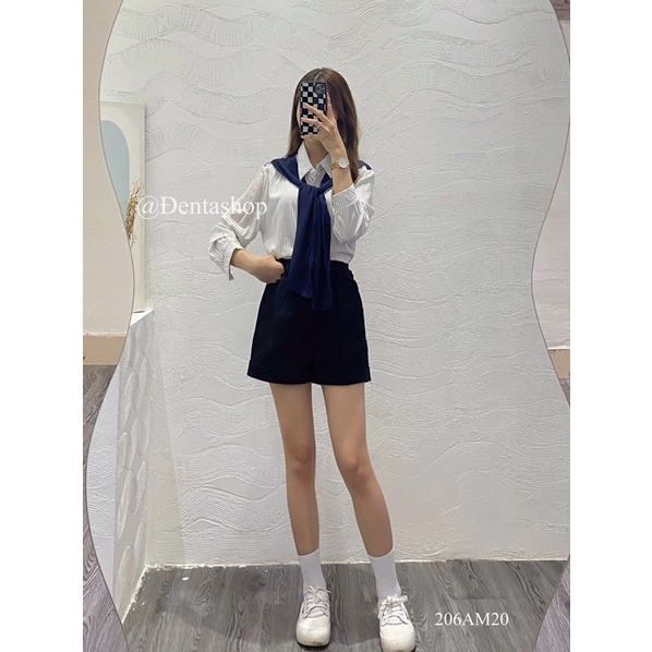 Áo sơ mi dài tay kẻ sọc, dáng áo thuỷ thủ - 206am20 - đenta shop