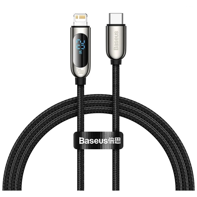Dây sạc nhanh 20w ip Baseus màn hình hiển thị dòng điện - DSP2 Cáp bọc dù dùng cho iphone 14 13 12promax 11pro