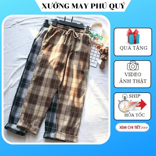 Quần kẻ caro ống suông rộng Unisex