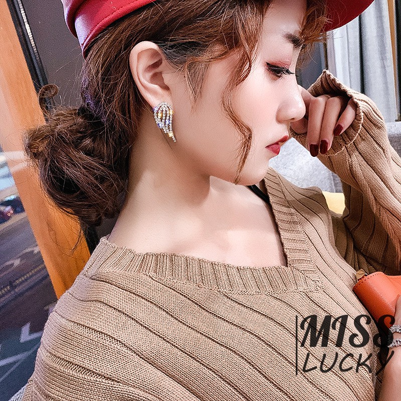 Khuyên Tai Mạ Bạc 925 Hình Đôi Cánh Thiên Thần Đính Đá Thời Trang Cho Nữ