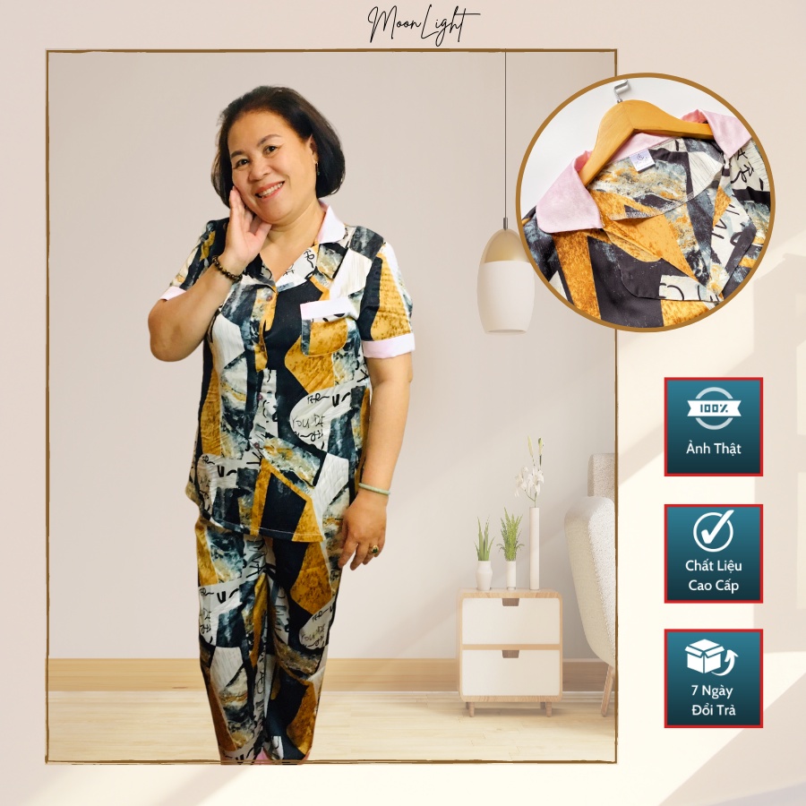 Đồ bộ trung niên mặc nhà cho nữ | Bộ Pijama cộc tay lụa latin cao cấp | Họa tiết nhã nhặn, sang trọng (TN1)
