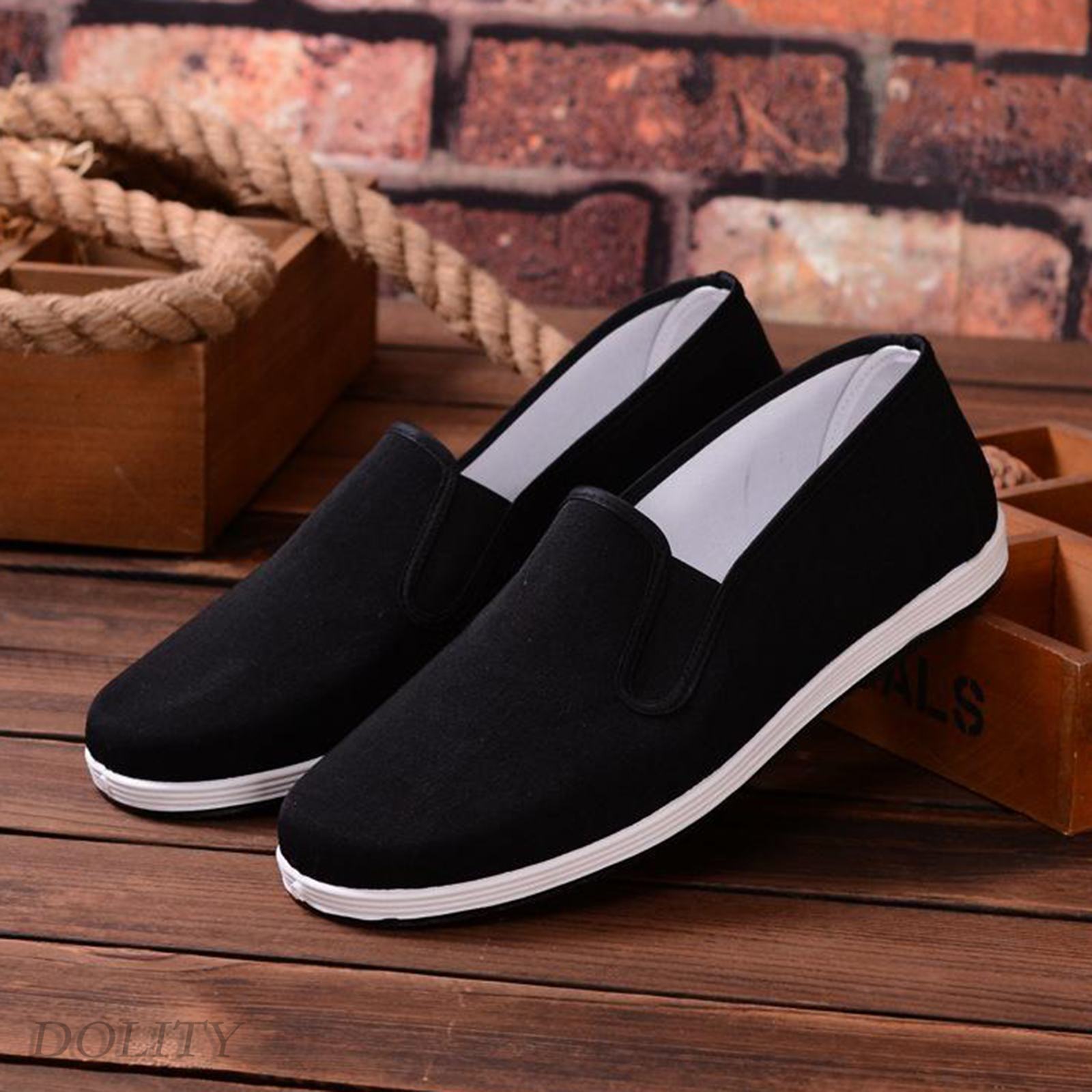 [DOLITY]Chinese Traditional Cotton Cloth Shoes Kung Fu Tai Chi Shoes Oxford Sole Unisex Black Size 39-44 for Men Outdoor Sports