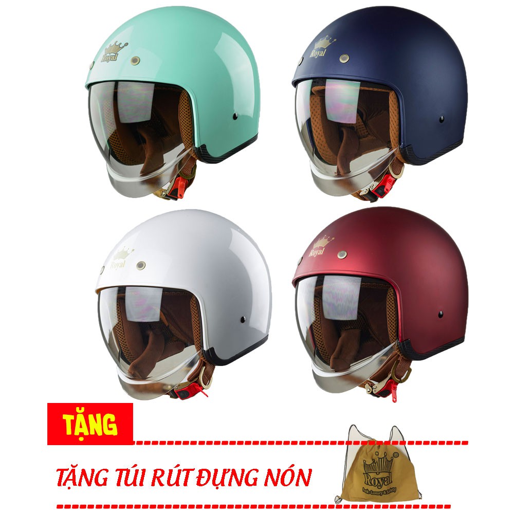 Nón bảo hiểm 3/4 kính âm Royal M139 trơn (tặng balo rút)