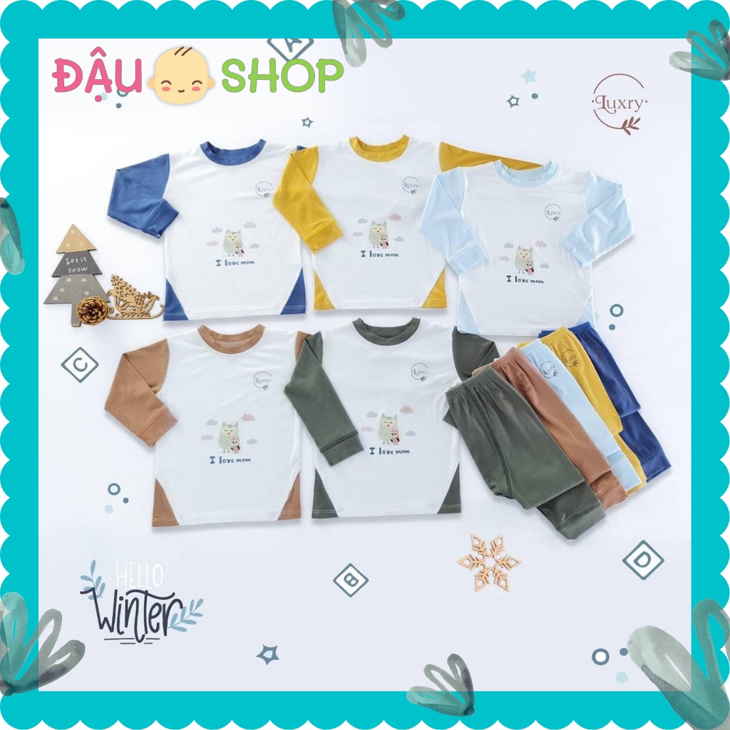 Bộ quần áo Luxry LU005 dài tay cổ tròn phối họa tiết cú mèo (6 tháng - 3 tuổi)