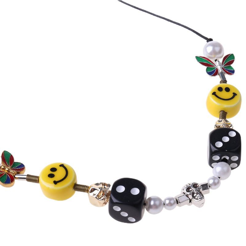 Vòng cổ choker mặt hình xúc xắc đầu lâu phong cách punk thời trang đường phố unisex