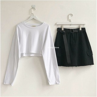 Áo Croptop Tay Dài YIN Basic Unisex (Đen/Trắng)