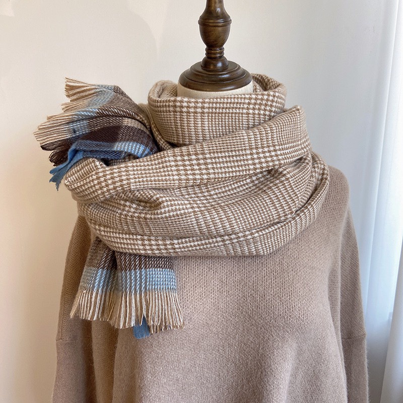 Khăn quàng cổ chất len dạ họa tiết 2 mặt caro phối màu bản to dài