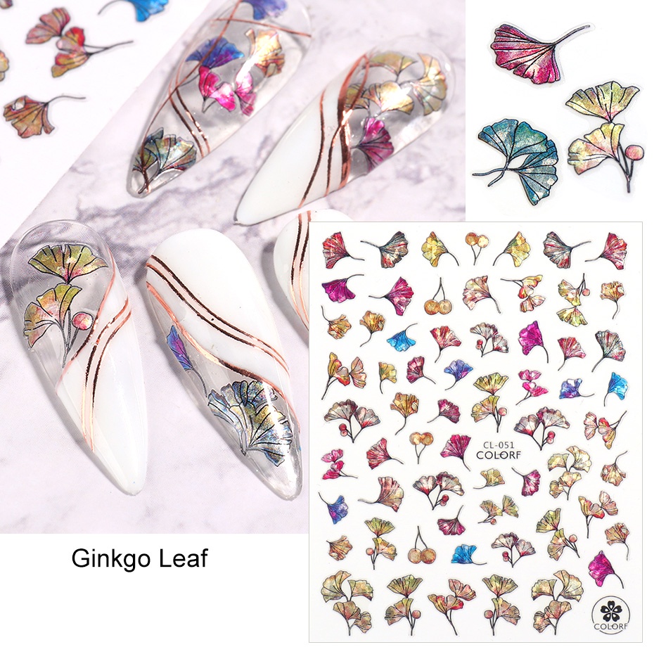 Miếng Dán Trang Trí Móng Tay 3D Hình Cỏ Ba Chiều Màu Xanh Lá Hoa Shamrock Ginkgo Sping