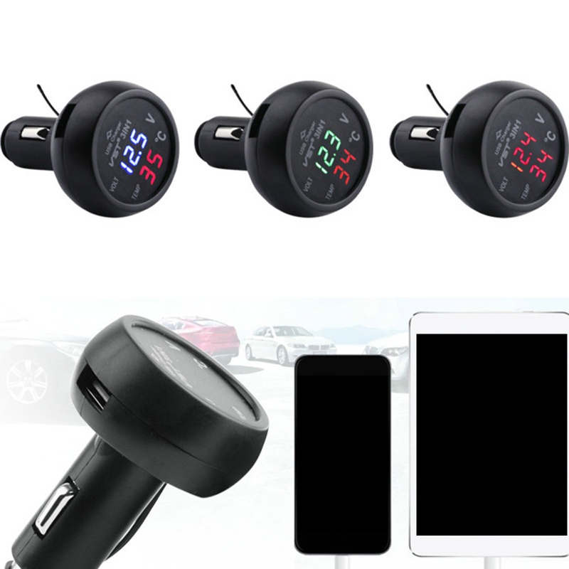 Vôn Kế LED Kỹ Thuật Số Có Cổng Sạc USB Cho Xe Hơi