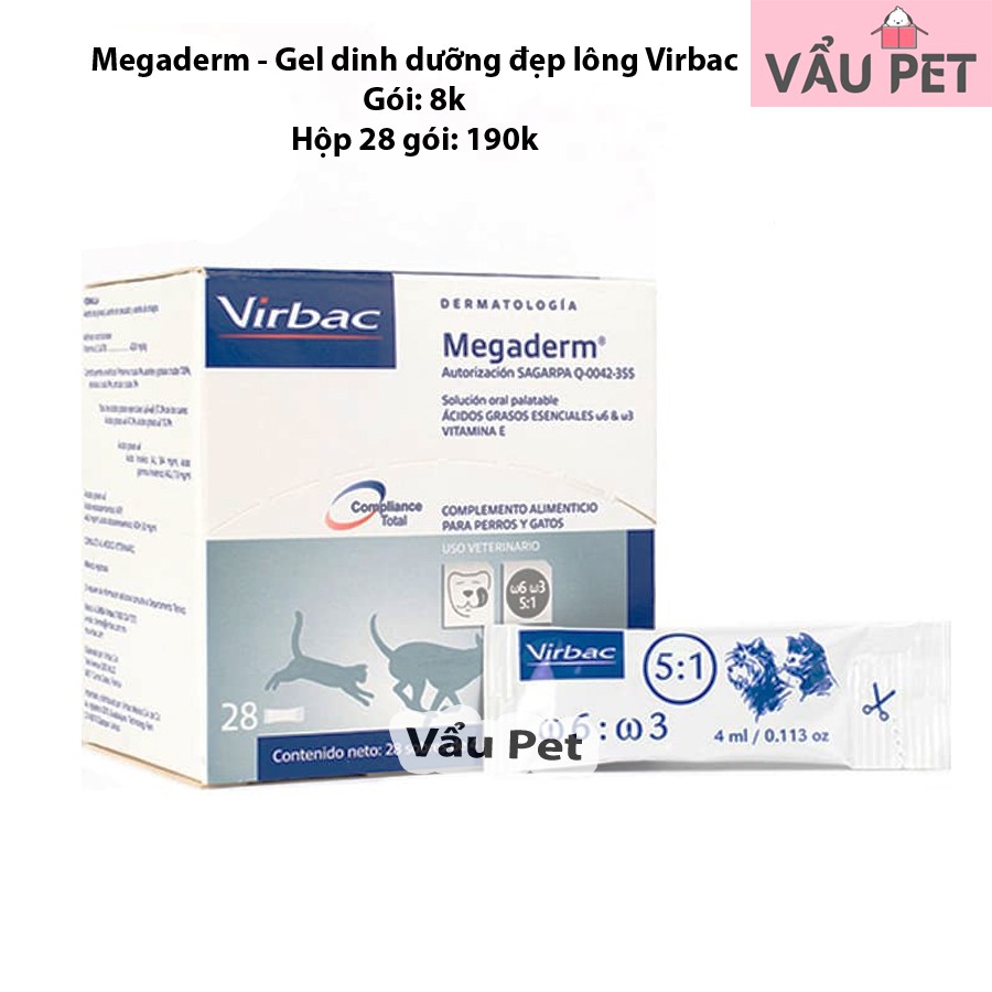 Gel Dinh Dưỡng Virbac Megaderm Giúp Mượt Lông, Da Và Giảm Ngứa Chó Mèo, Gói 4ml