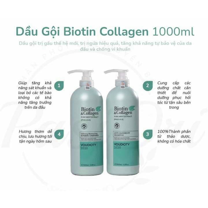 Dầu Gội Xả Biotin Collagen Trắng SHOPLIPA 500ml -1000ml