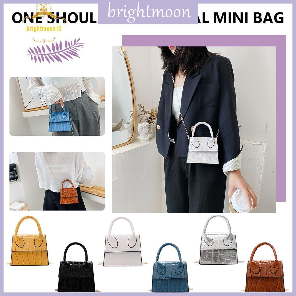 Túi xách da PU đeo chéo vai mini có tay cầm trên in họa tiết da cá sấu cho nữ