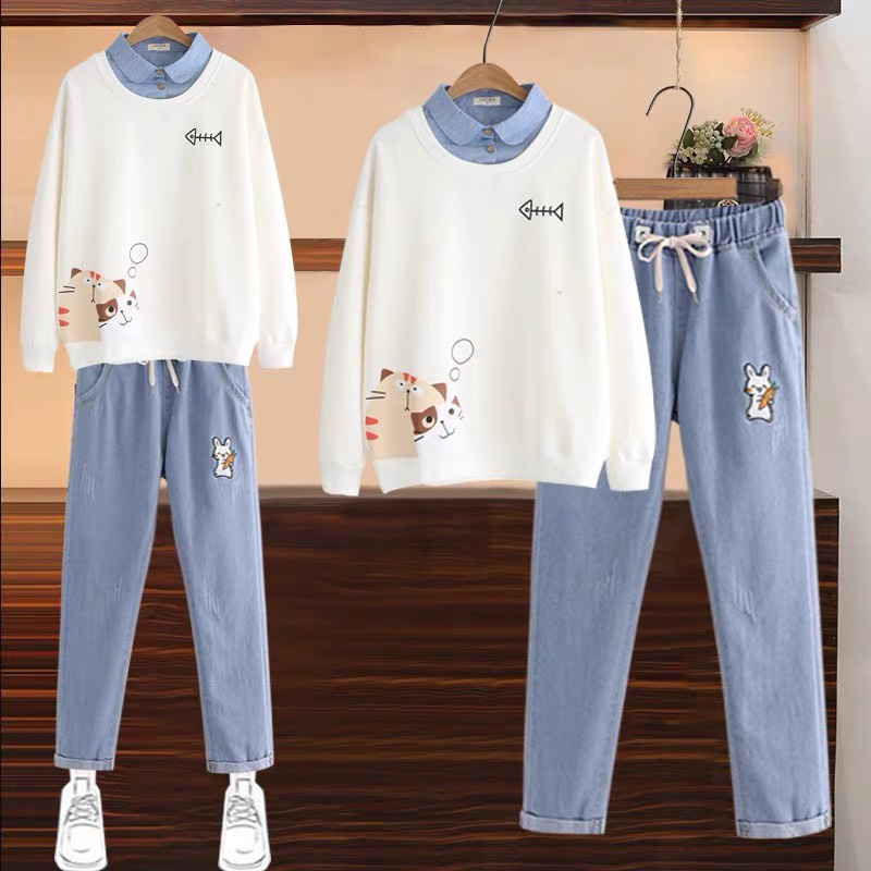 Set áo nỉ quần jeans cho bé gái size đại Thời trang trẻ em BEESHOP D22051