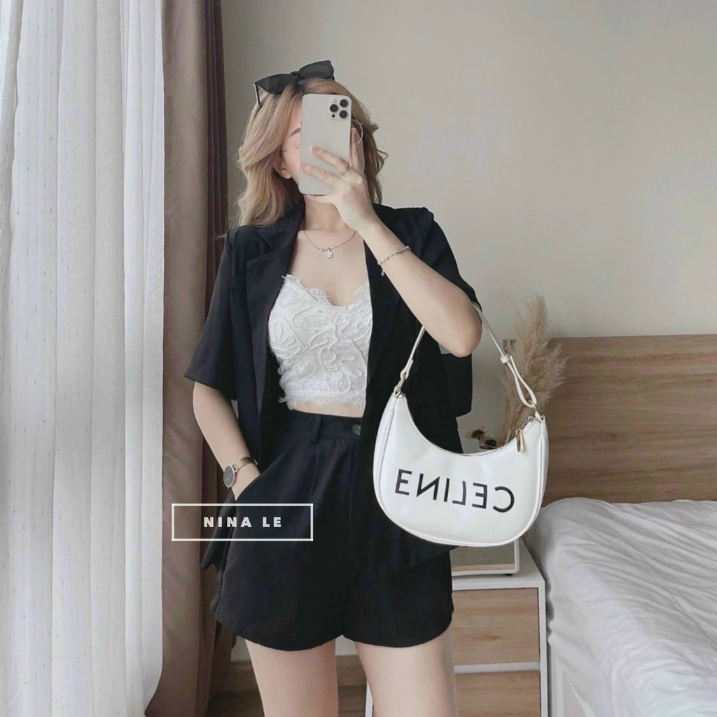 (Sale FreeShip)Sét 3 món thiết kế áo vest tay ngắn phối quần có túi kèm bra có mút,chất for cao cấp lên from chuẩn