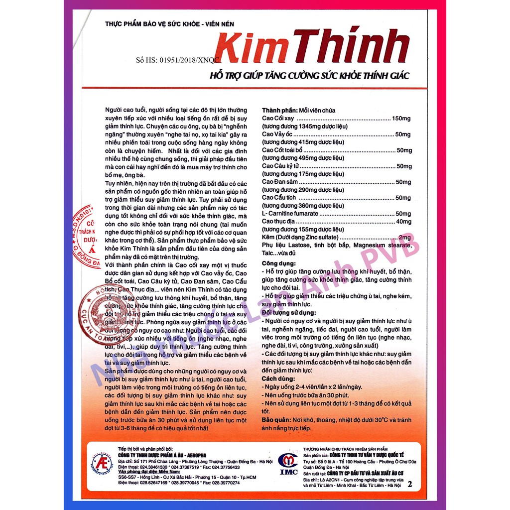 KIM THÍNH - Hỗ trợ tăng cường sức khoẻ thính giác.