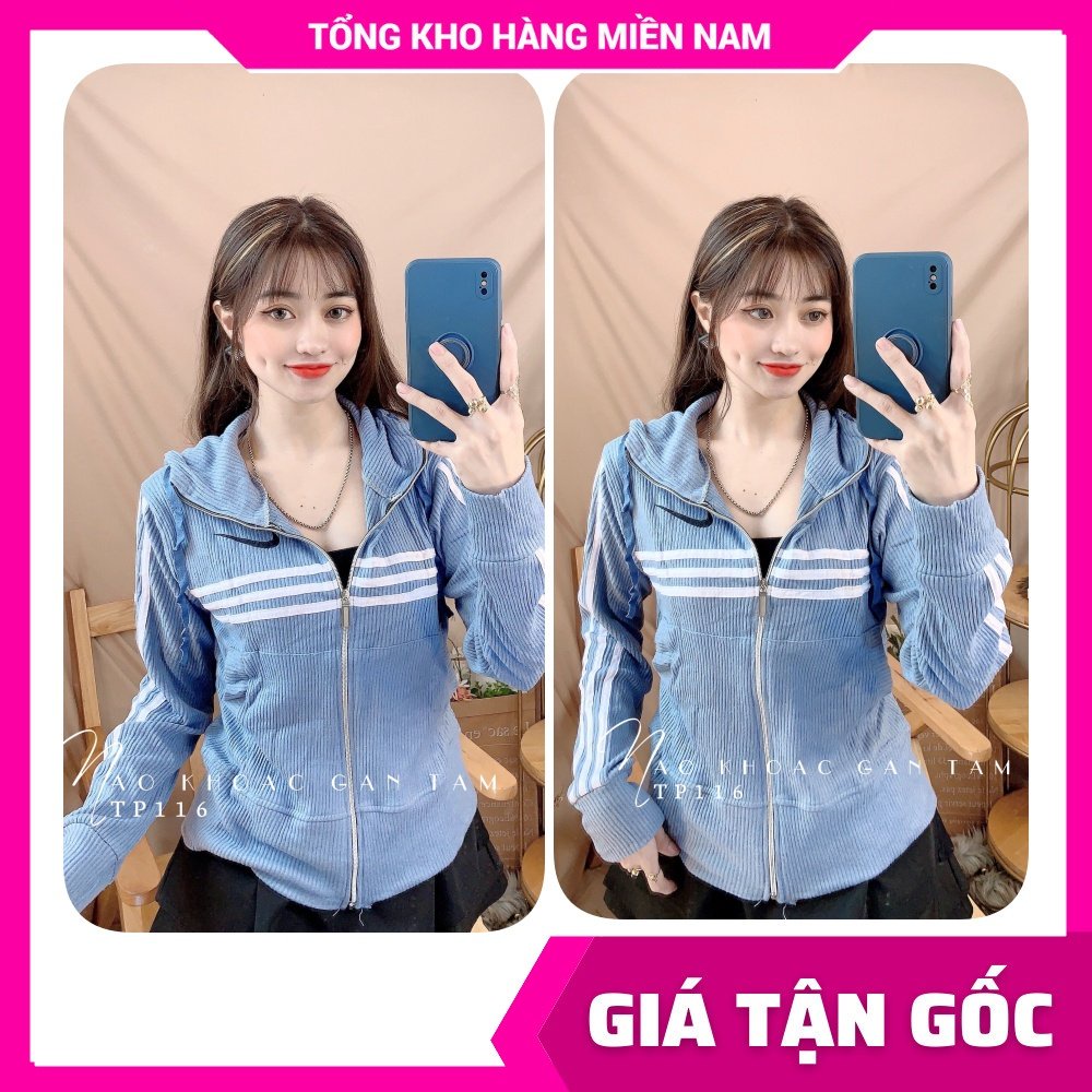 Áo khoác chống nắng nữ có nón chất thun gân mềm mát co giãn thêu chữ thương hiệu dễ thương TP116