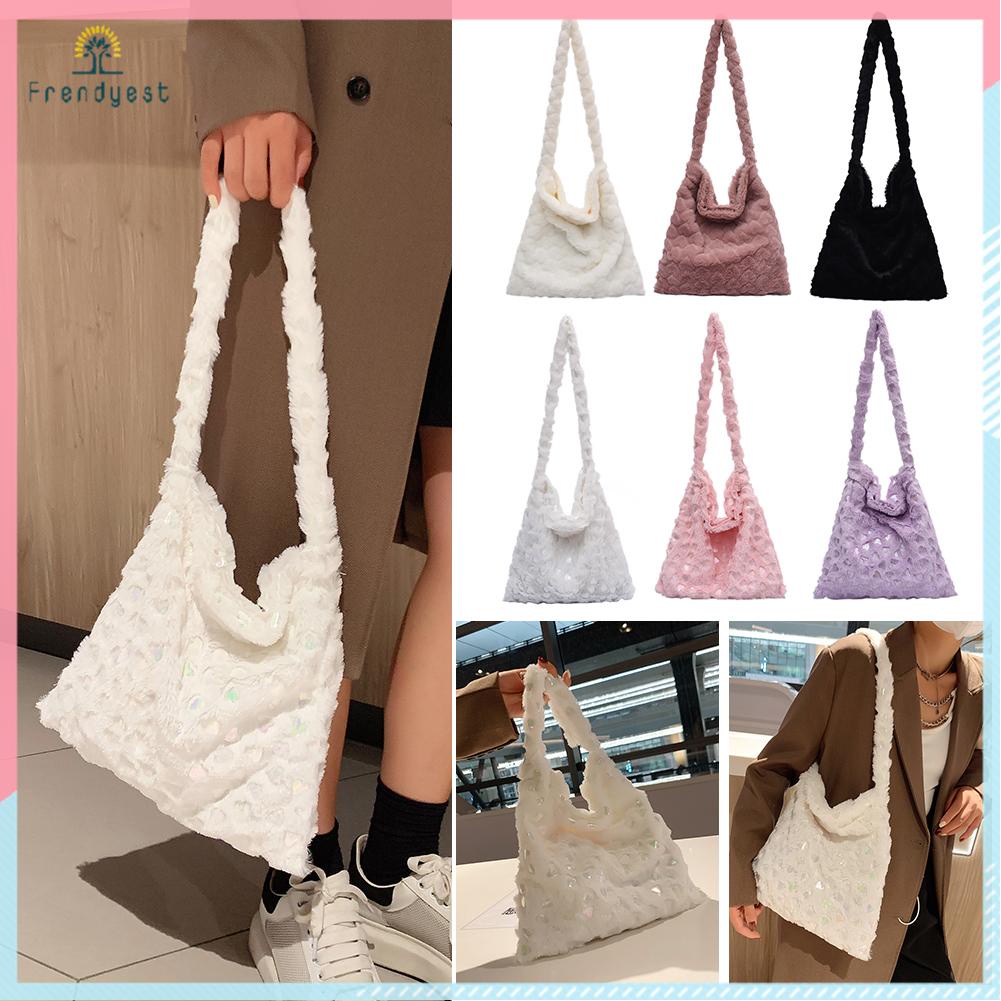 Túi xách lông thú trơn màu thời trang thu đông cỡ lớn mềm mại ấm áp sang trọng dành cho nữ khi đi du lịch
