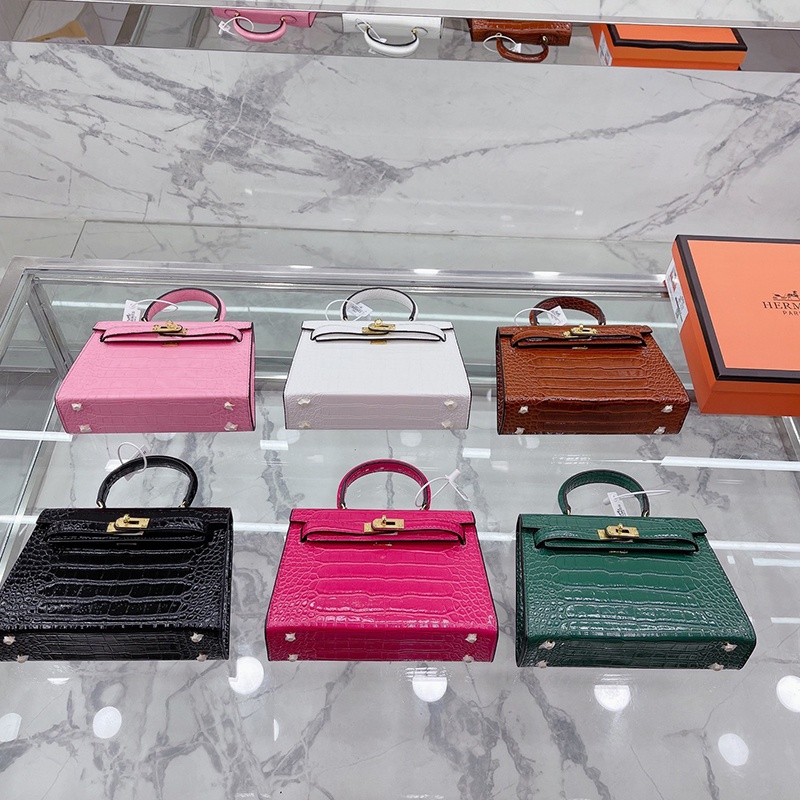 SDFB hermes (With Box) Crocodile Pattern Mini Kelly Patent Leather Women's Fashion Style Shoulder Bag2022
