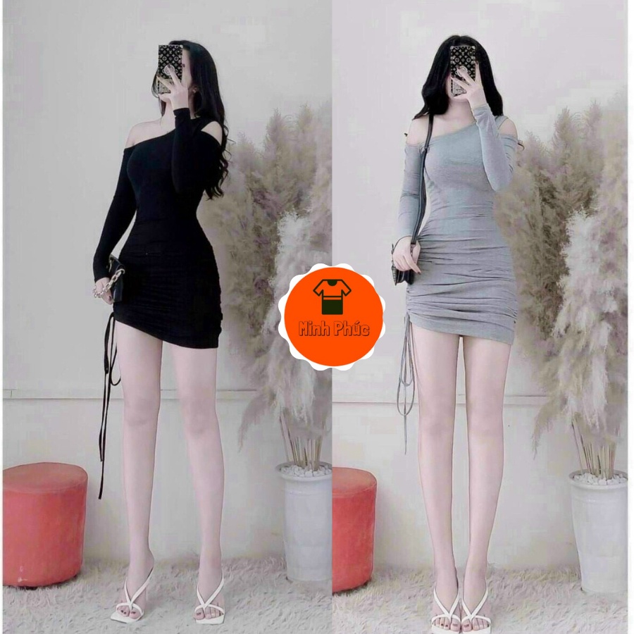 Đầm Ôm Body Sexy Tay Dài Trễ Vai Cách Điệu Phối Dây Rút Sang Chảnh Siêu Xinh Thời Trang Nữ Minh Phúc