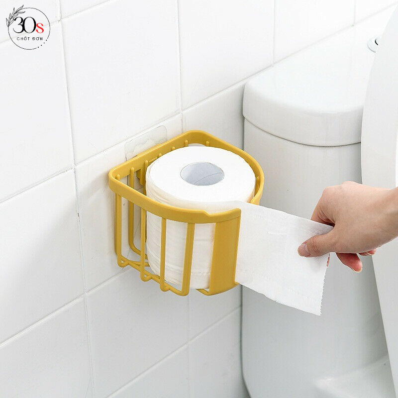 Giá Treo Cuộn Giấy Vệ Sinh Gắn Tường Tiện Lợi Kệ Để Đồ Phòng Tắm Dạng Rổ Trụ Dán Tường Không Cần Khoan Vít