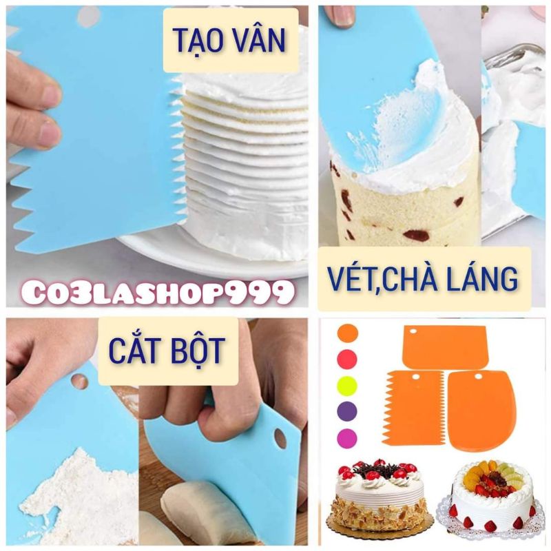 Bộ 3 dao nhựa cắt bột, vét kem, tạo vân làm bánh