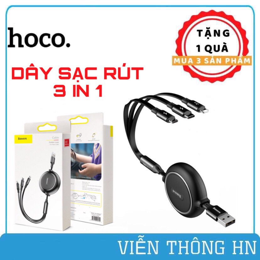 Dây sạc rút 3 đầu lingtning micro type c - cáp sạc dây rút đa năng cho iphone samsung oppo...vv