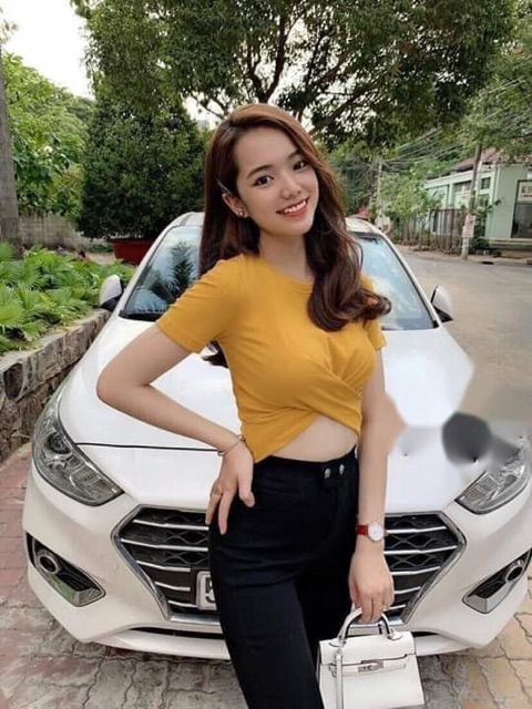 Áo croptop đắp chéo bụng tay ngắnTU S