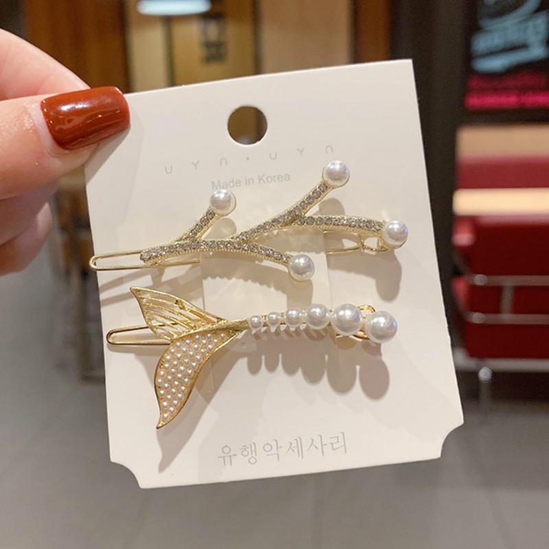 Kẹp tóc hình ngôi sao/mặt trăng đính kim cương nhân tạo thời trang Hàn Quốc